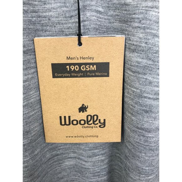 Woolly Men's The Henley Long Sleeve Shirt Merino Wool Gray XXL NEW - Picture 5 of 6